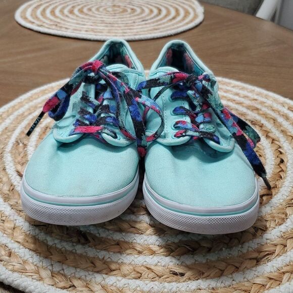Vans Mint Green with Floral Laces, Size 7 - Picture 2 of 11
